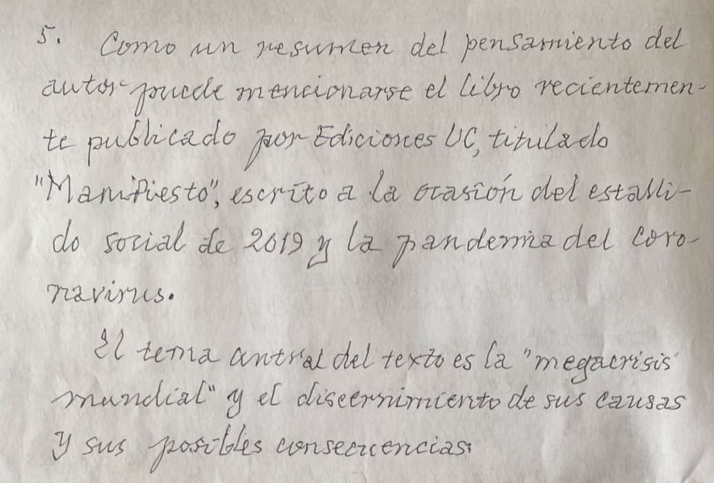 Fragmento manuscrito sobre su libro Manifiesto