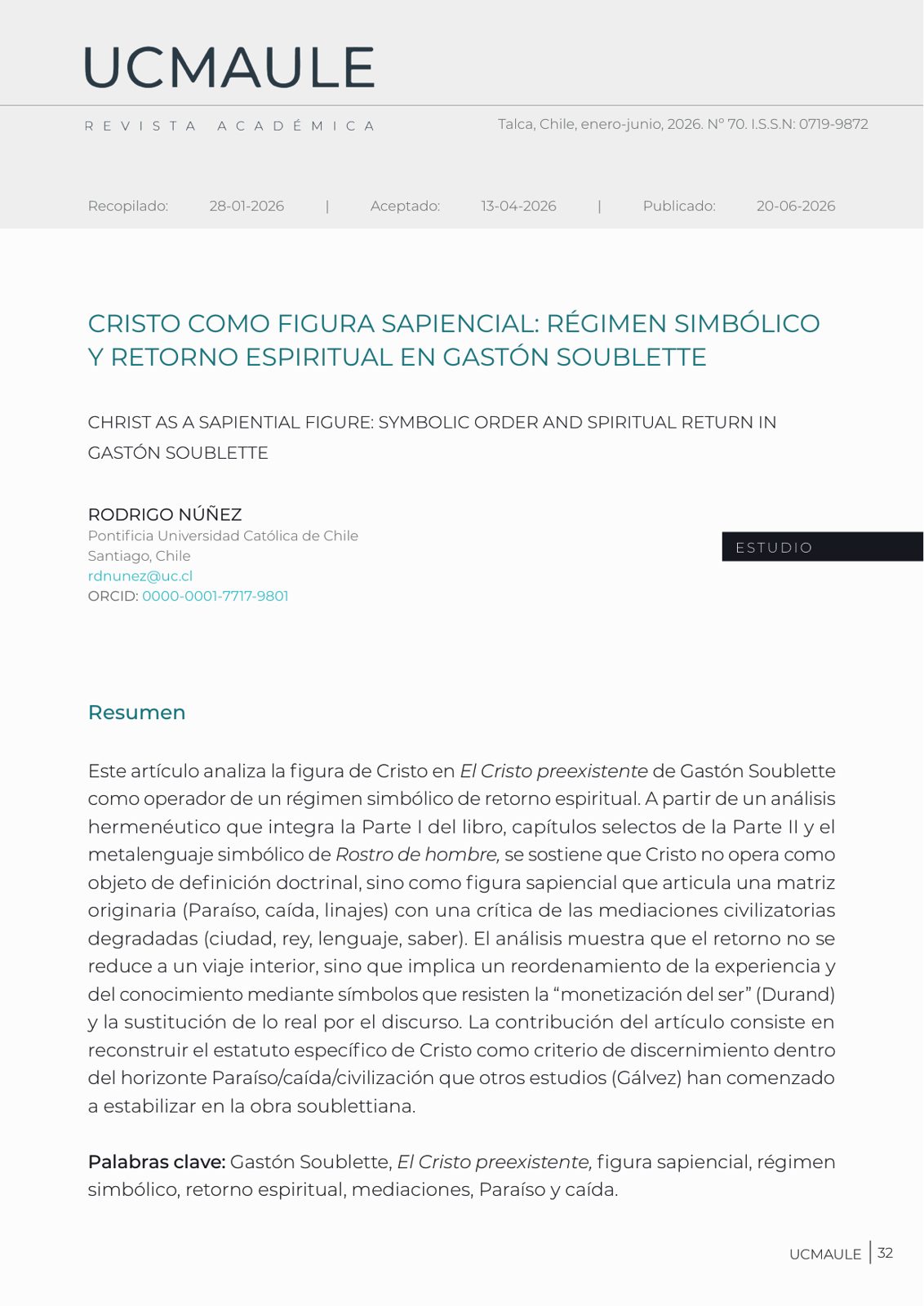 Cristo como figura sapiencial: régimen simbólico y retorno espiritual en Gastón Soublette