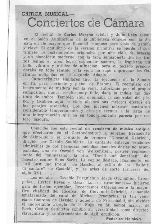 Conciertos de cámara (crítica de Federico Heinlein)